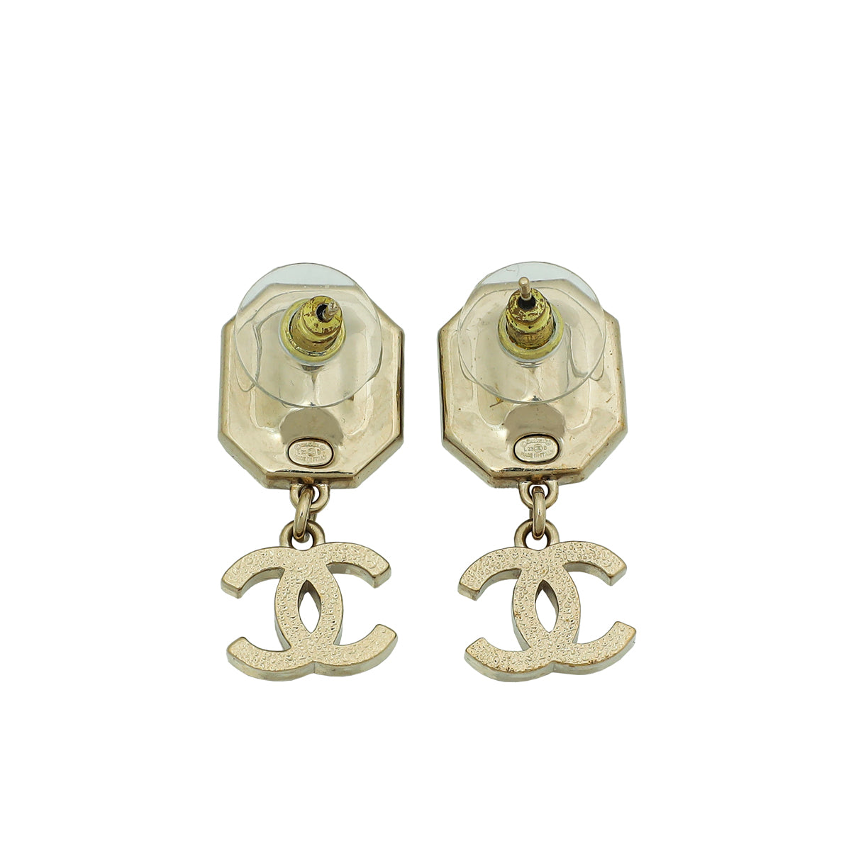 Chanel Gold Tone CC Pearl Crystal Drop Earrings