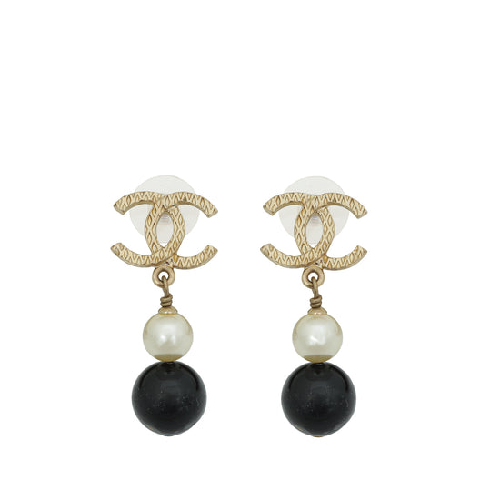 Chanel Bicolor CC Pearl Drop Earring