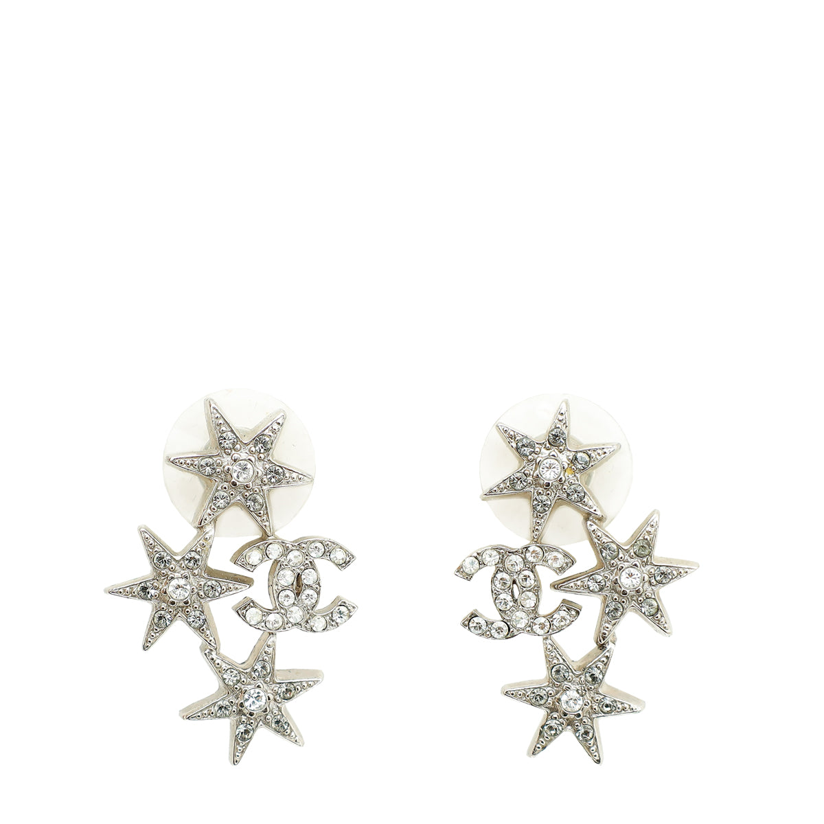 Chanel Silver CC Star Crystal Earrings-Chanel-THE CLOSET