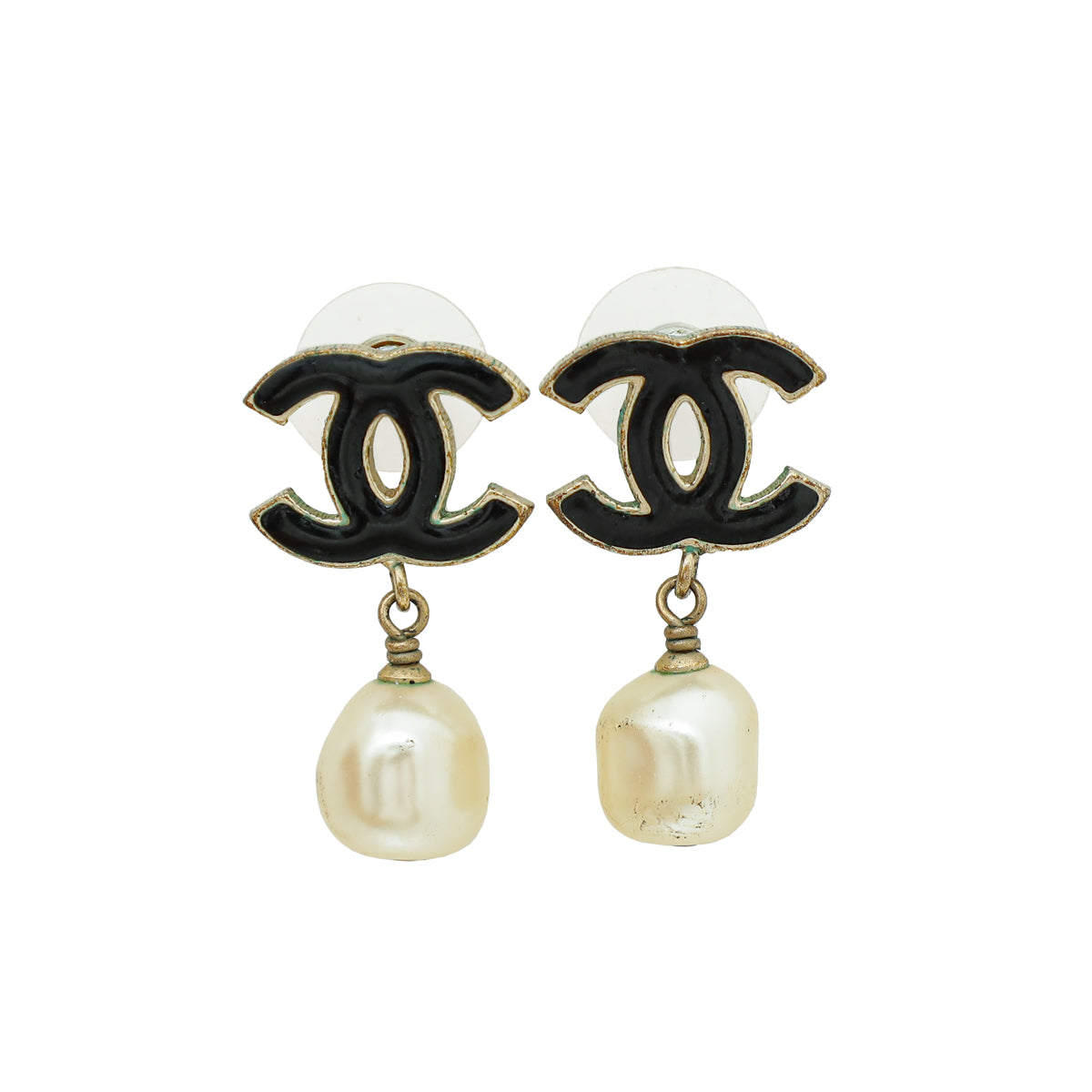 Chanel Bicolor CC Enamel Pearl Drop Earrings-Chanel-THE CLOSET