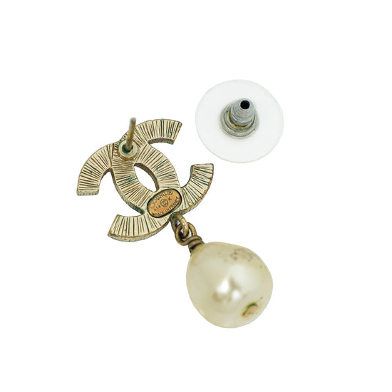 Chanel Bicolor CC Enamel Pearl Drop Earrings