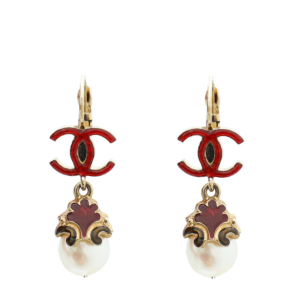 Chanel Bicolor CC Enamel Drop Pearl Earrings-Chanel-THE CLOSET