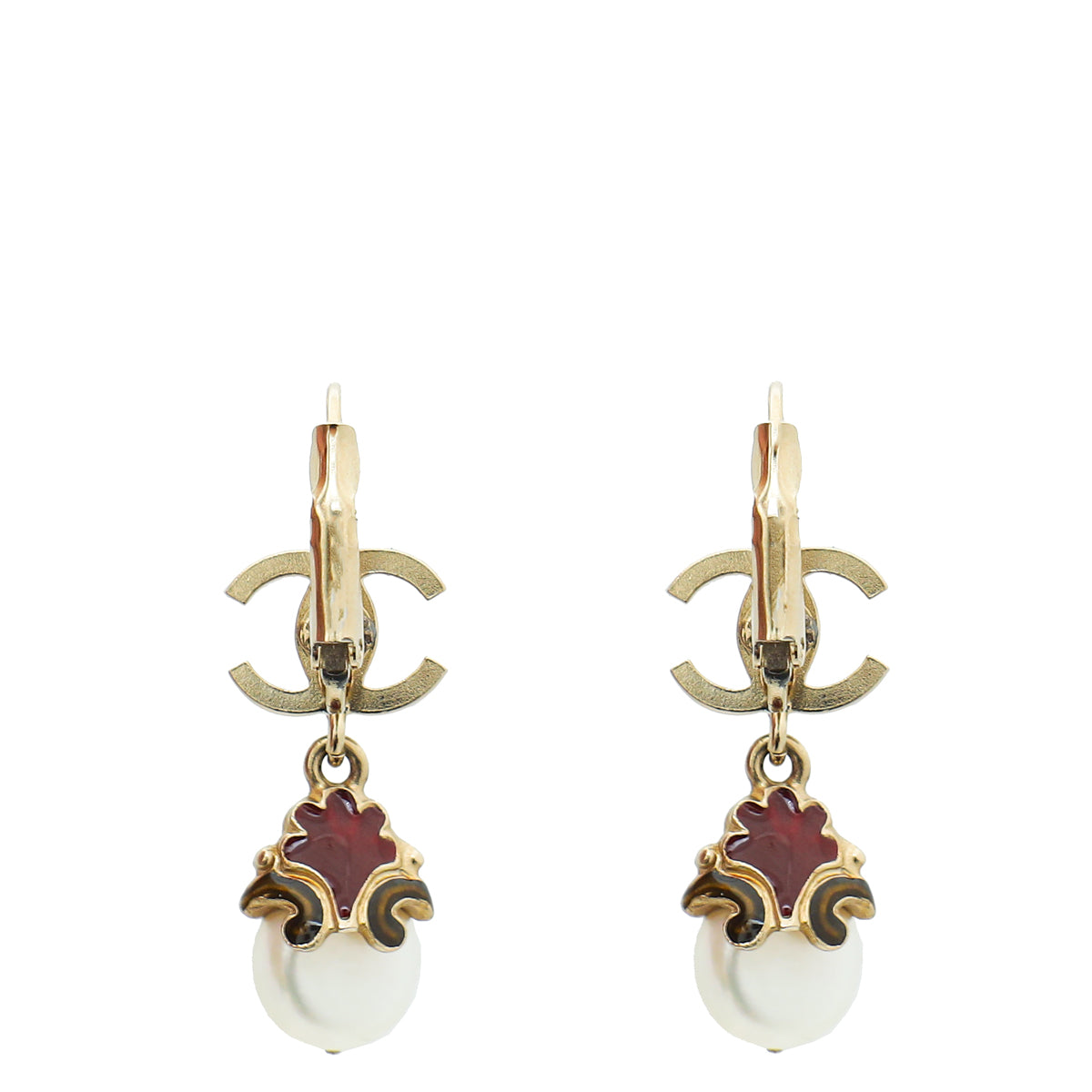 Chanel Bicolor CC Enamel Drop Pearl Earrings-Chanel-THE CLOSET