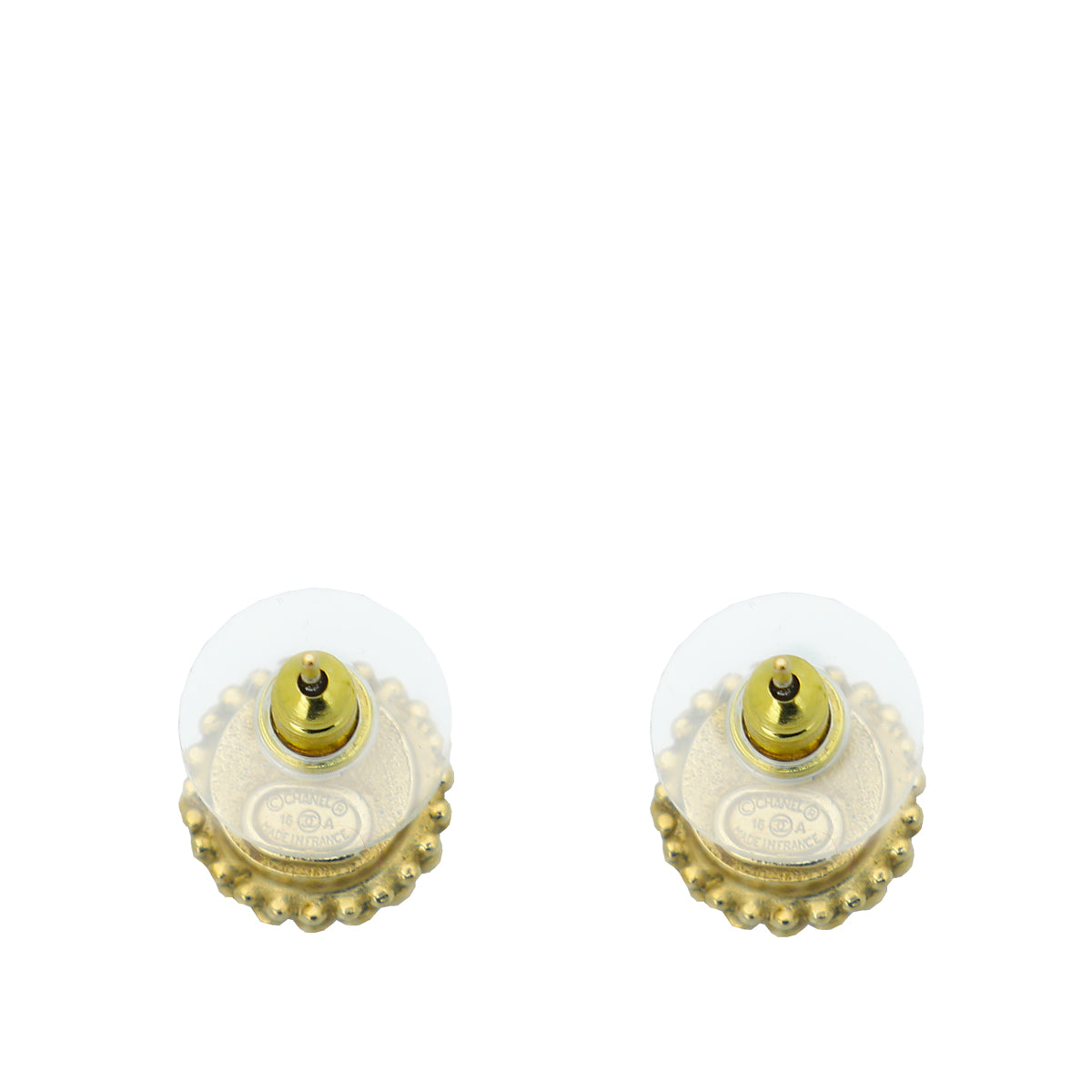 Chanel White CC Pearl Crystal Stud Earrings