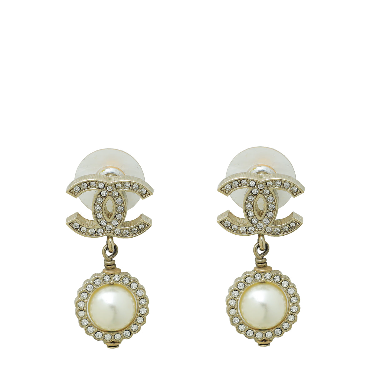 Chanel White CC Crystal Pearl Drop Earrings-Chanel-THE CLOSET