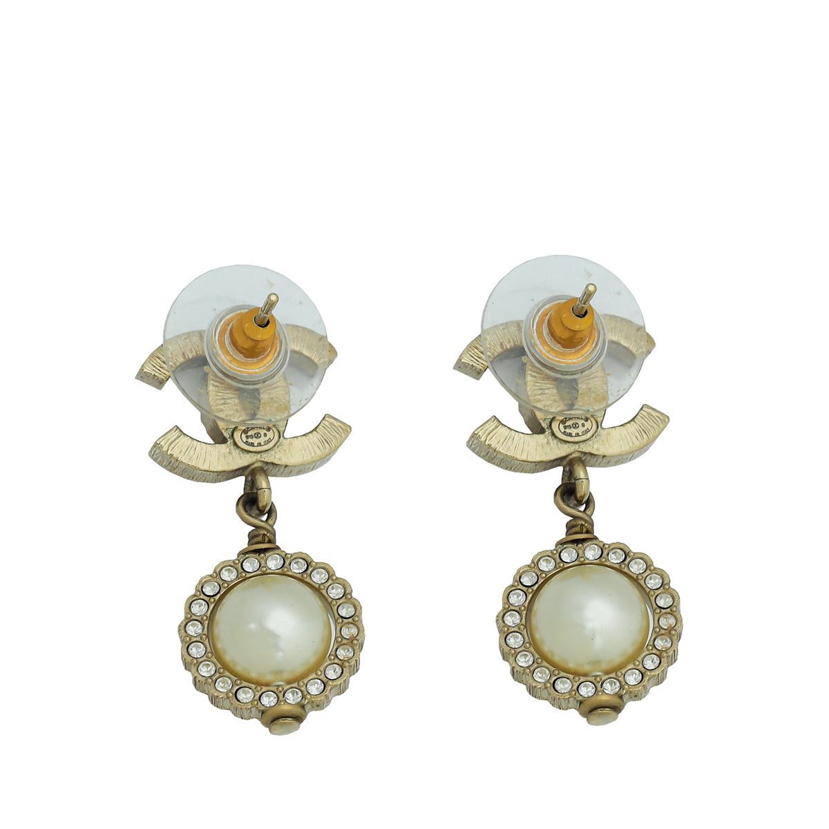 Chanel White CC Crystal Pearl Drop Earrings-Chanel-THE CLOSET