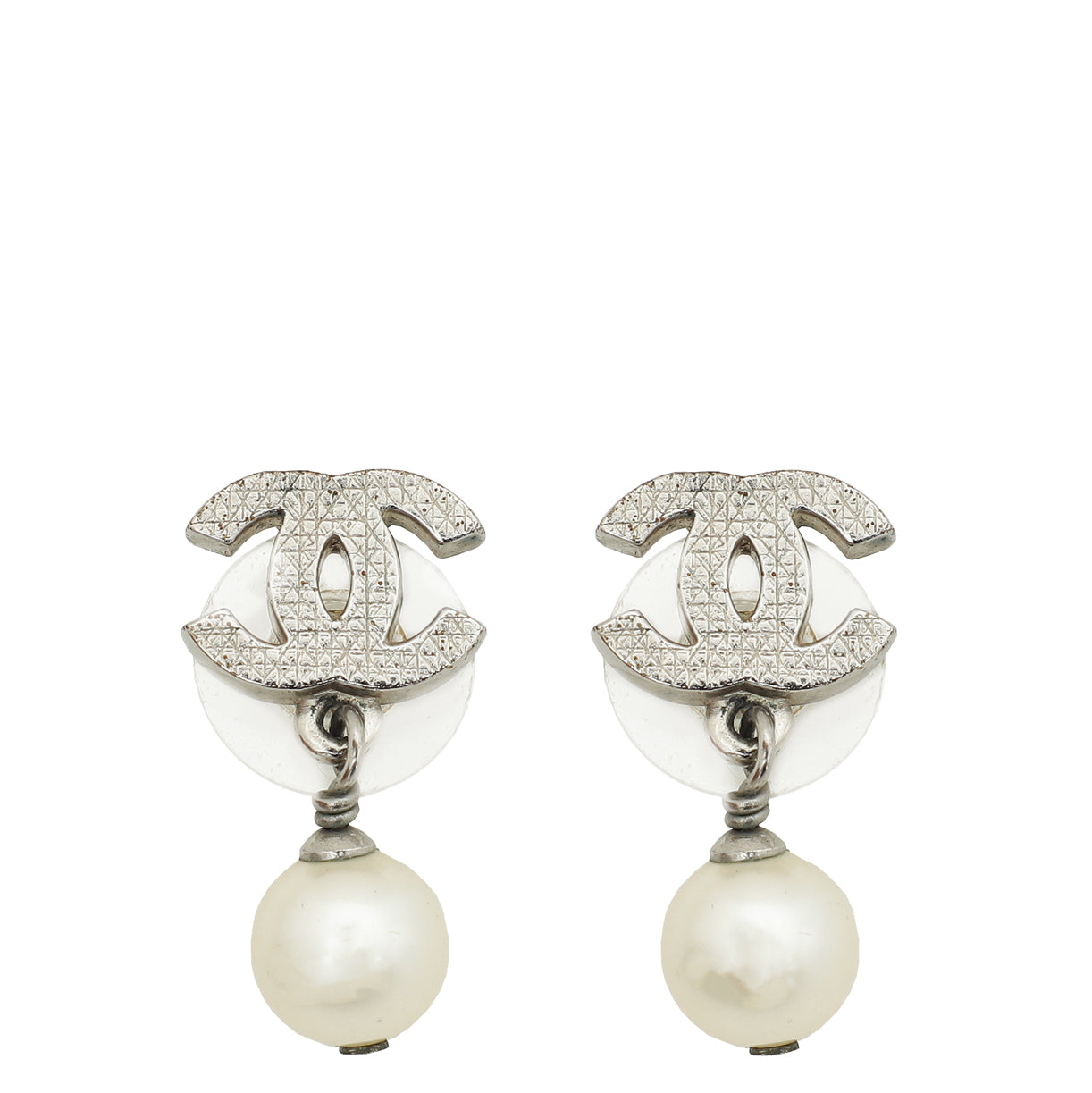 Chanel White CC Pearl Drop Small Earrings