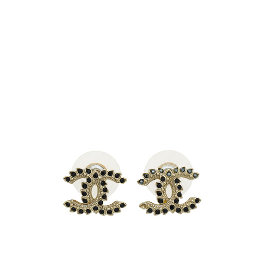 Chanel Black CC Crystal Earrings