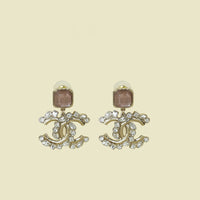 Chanel Gold CC Crystal Drop Earrings