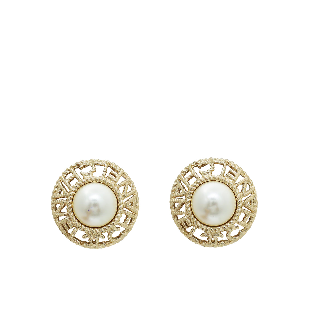 Chanel White Logo Pearl Round Earrings-Chanel-THE CLOSET