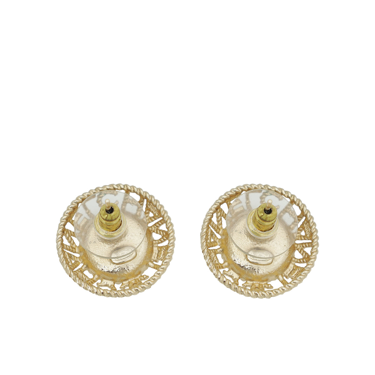 Chanel White Logo Pearl Round Earrings-Chanel-THE CLOSET