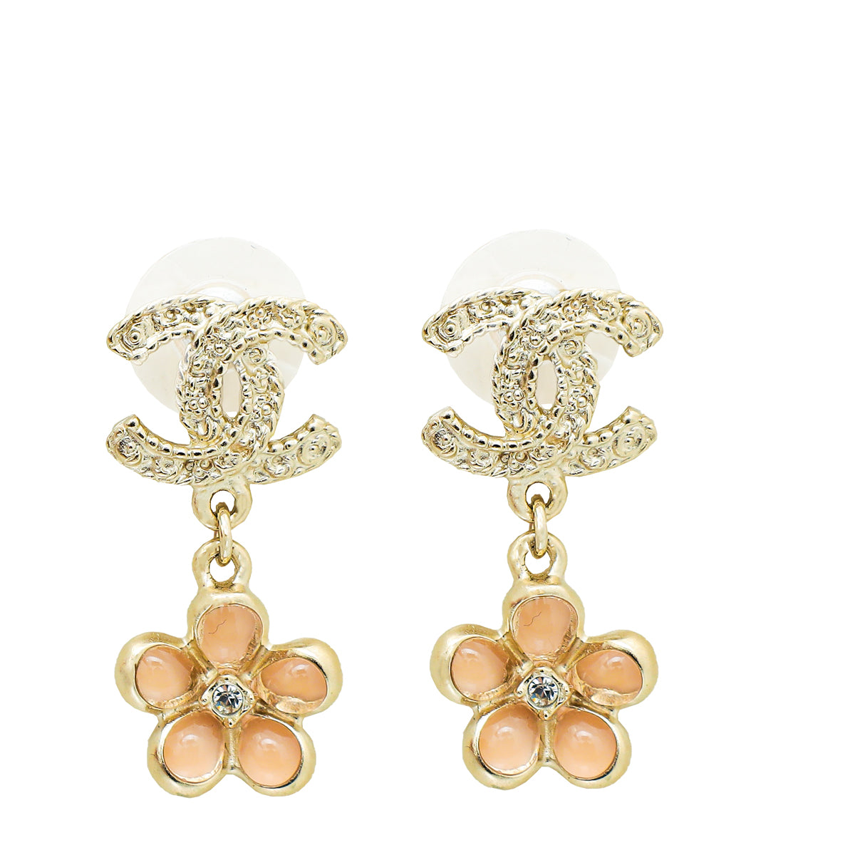 Chanel Light Gold CC Flower Drop Earrings-Chanel-THE CLOSET