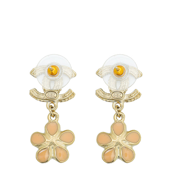 Chanel Light Gold CC Flower Drop Earrings