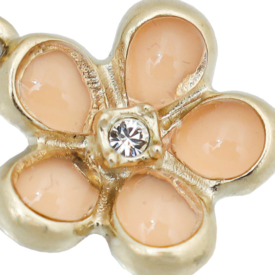Chanel Light Gold CC Flower Drop Earrings