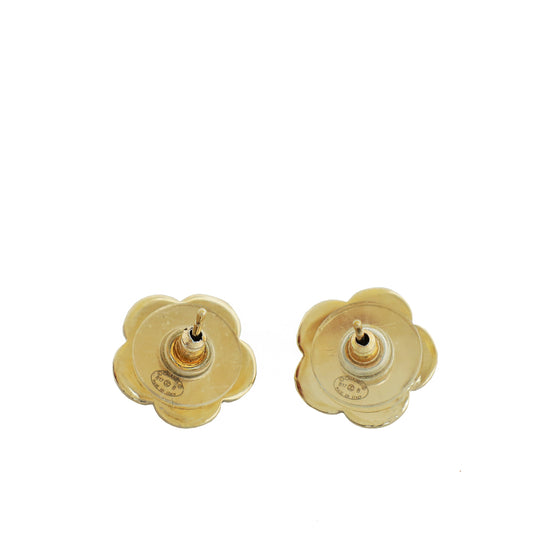 Chanel Gold CC Pearl Camellia Flower Earrings