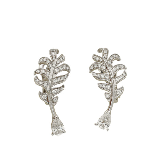 Chanel 18K White Gold Diamond Plume de Chanel Earrings