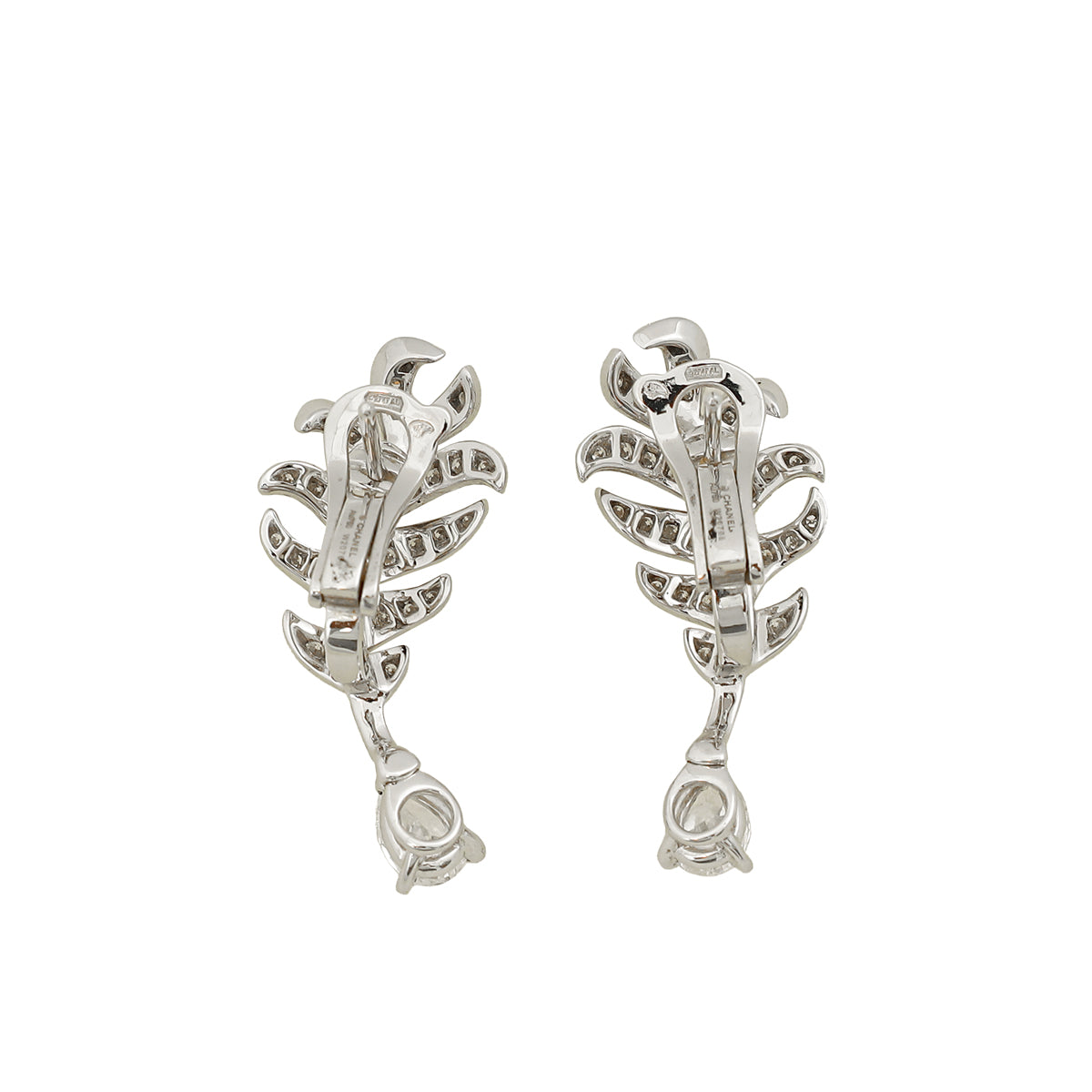 Chanel 18K White Gold Diamond Plume de Chanel Earrings