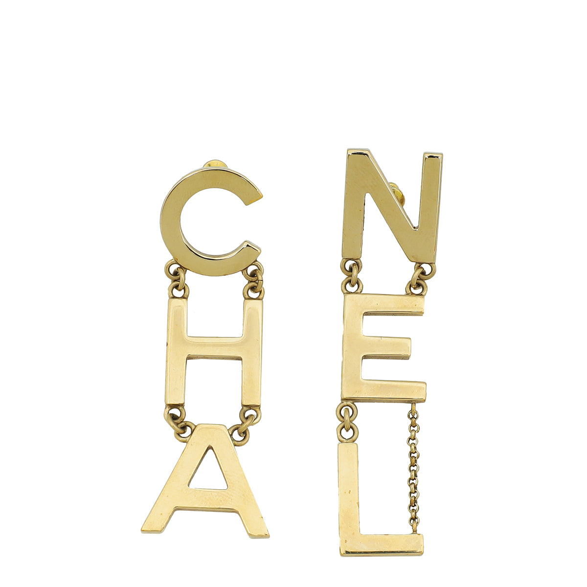 Chanel Gold "CHA"/"NEL" Letter Drop Earrings-Chanel-THE CLOSET