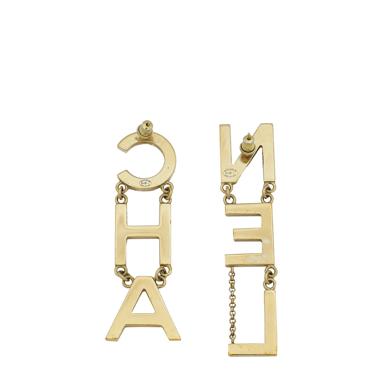 Chanel Gold "CHA"/"NEL" Letter Drop Earrings-Chanel-THE CLOSET