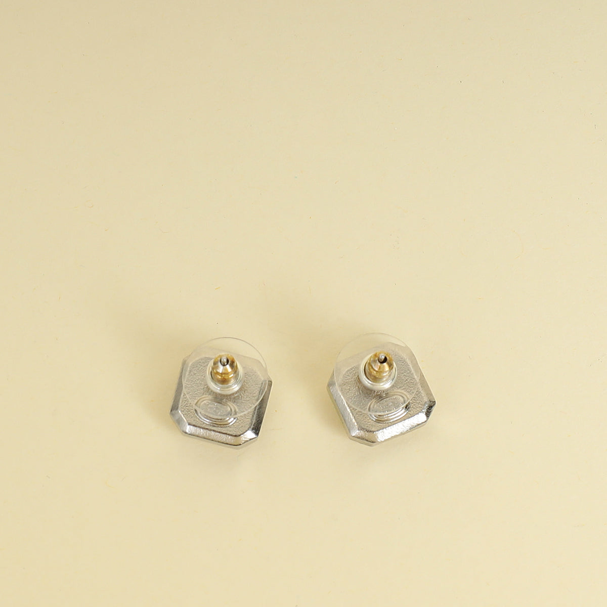 Chanel Silver CC Pearl Crystal Square Earrings