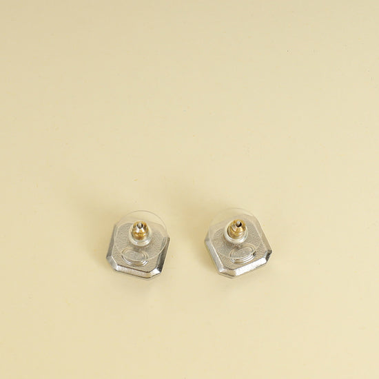 Chanel Silver CC Pearl Crystal Square Earrings