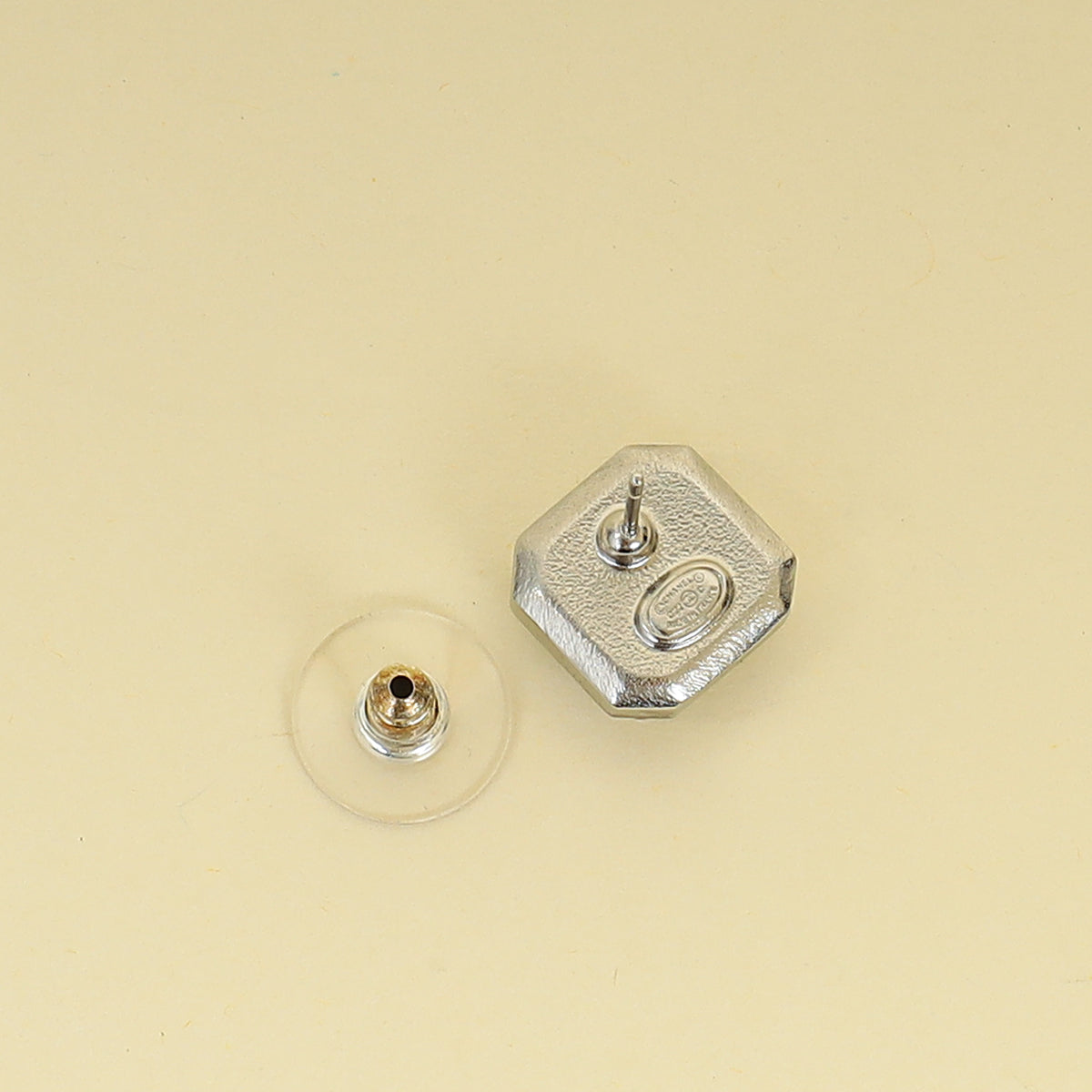 Chanel Silver CC Pearl Crystal Square Earrings