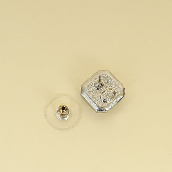 Chanel Silver CC Pearl Crystal Square Earrings