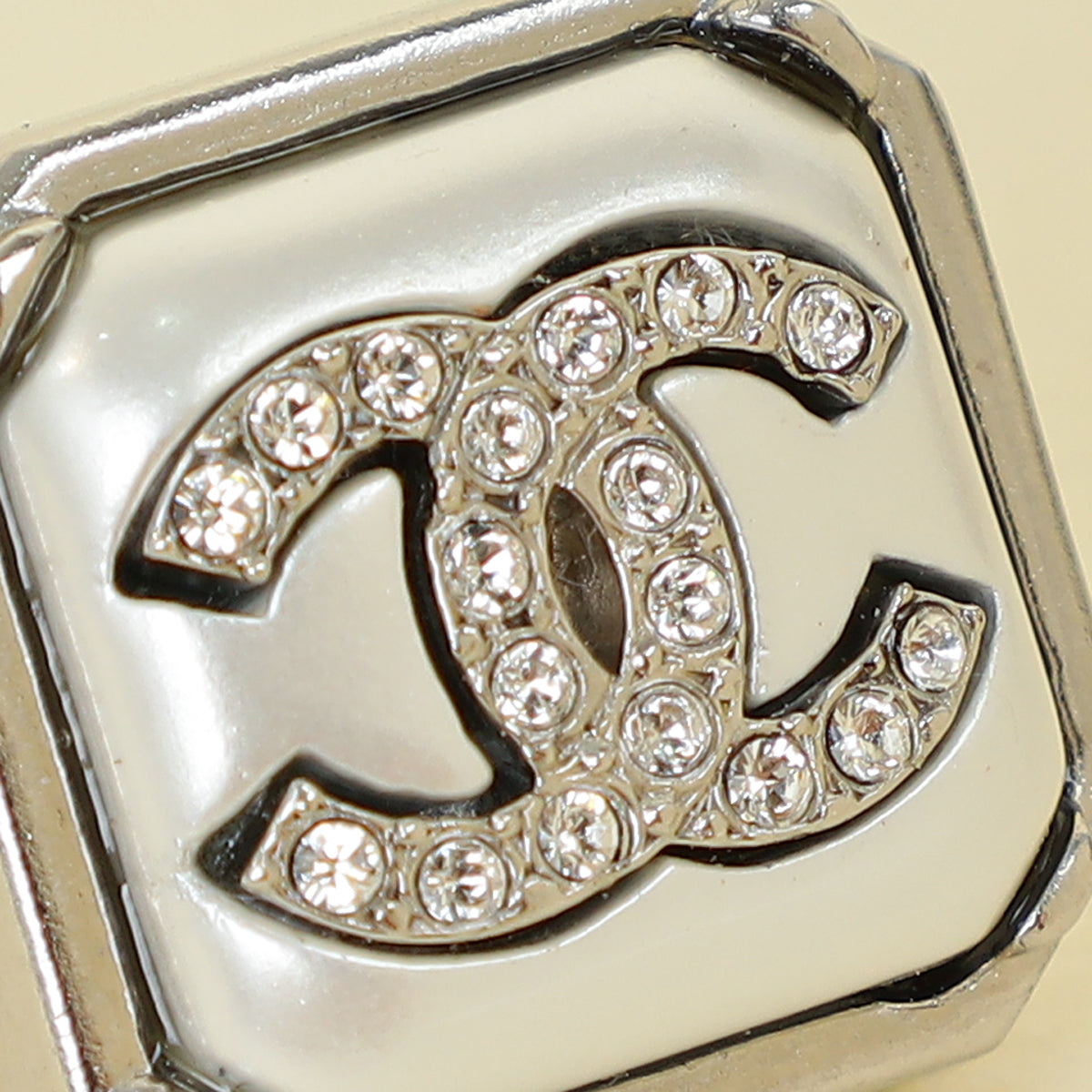 Chanel Silver CC Pearl Crystal Square Earrings