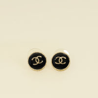 Chanel Black CC Round Stud Earrings