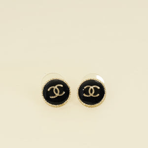 Chanel Black CC Round Stud Earrings