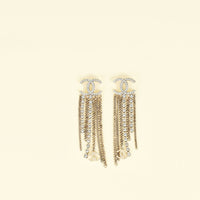 Chanel Gold CC Crystal Chain Drop Earrings