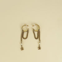 Chanel White CC Hoop Chain Drop Earrings
