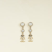 Chanel White CC Swing Drop Clover Earrings