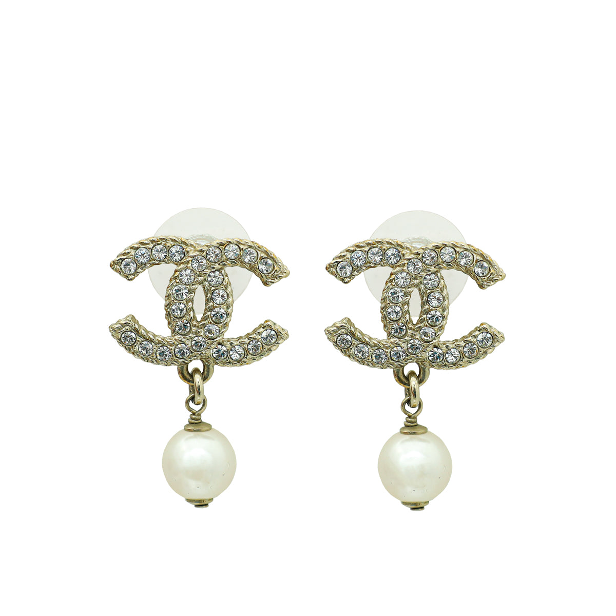Chanel White CC Crystal Pearl Drop Earring-Chanel-THE CLOSET