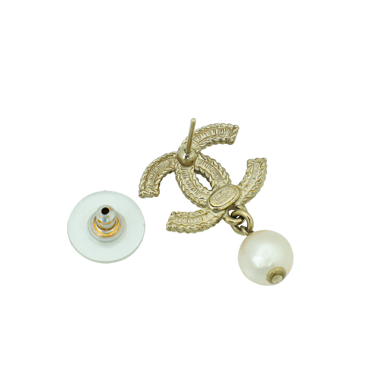 Chanel White CC Crystal Pearl Drop Earring