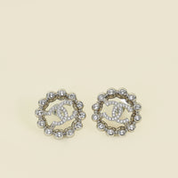 Chanel Silver Crystal Circle CC Stud Earrings