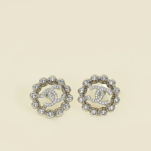Chanel Silver Crystal Circle CC Stud Earrings