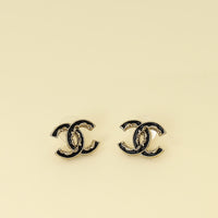 Chanel Black CC Enamel Baroque Stud Earrings