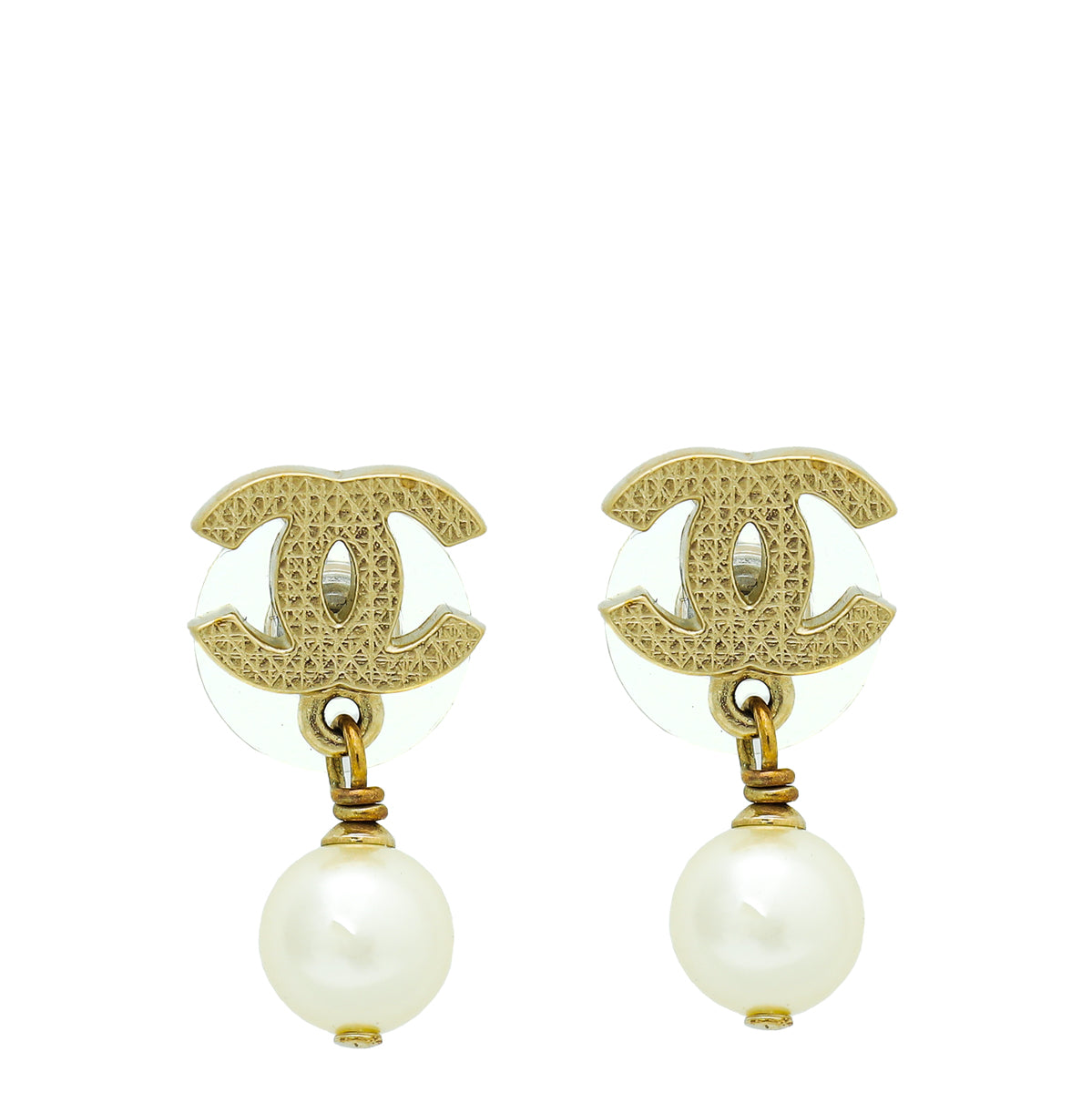 Chanel Ivory CC Faux Pearl Stud Drop Earrings-Chanel-THE CLOSET