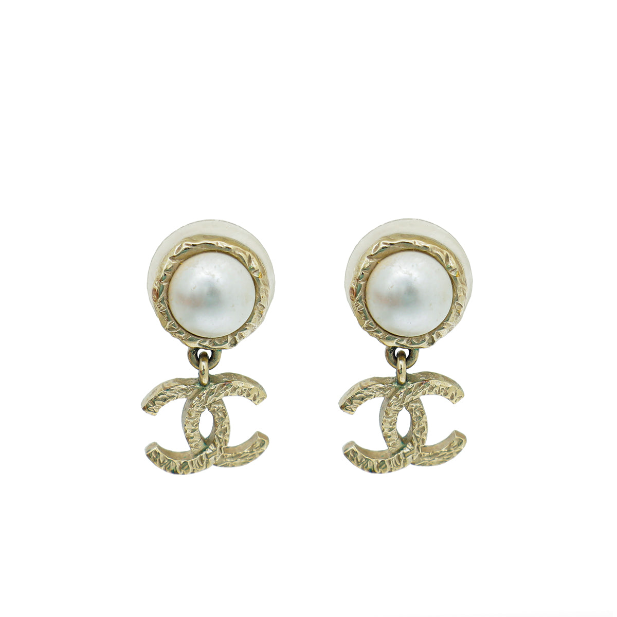 Chanel White CC Faux Pearl Drop Stud Earrings-Chanel-THE CLOSET