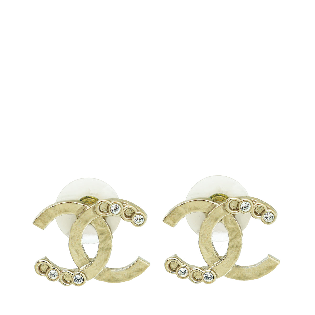 Chanel Shiny Light Gold Finish CC w/Crystal Stud Earrings-Chanel-THE CLOSET