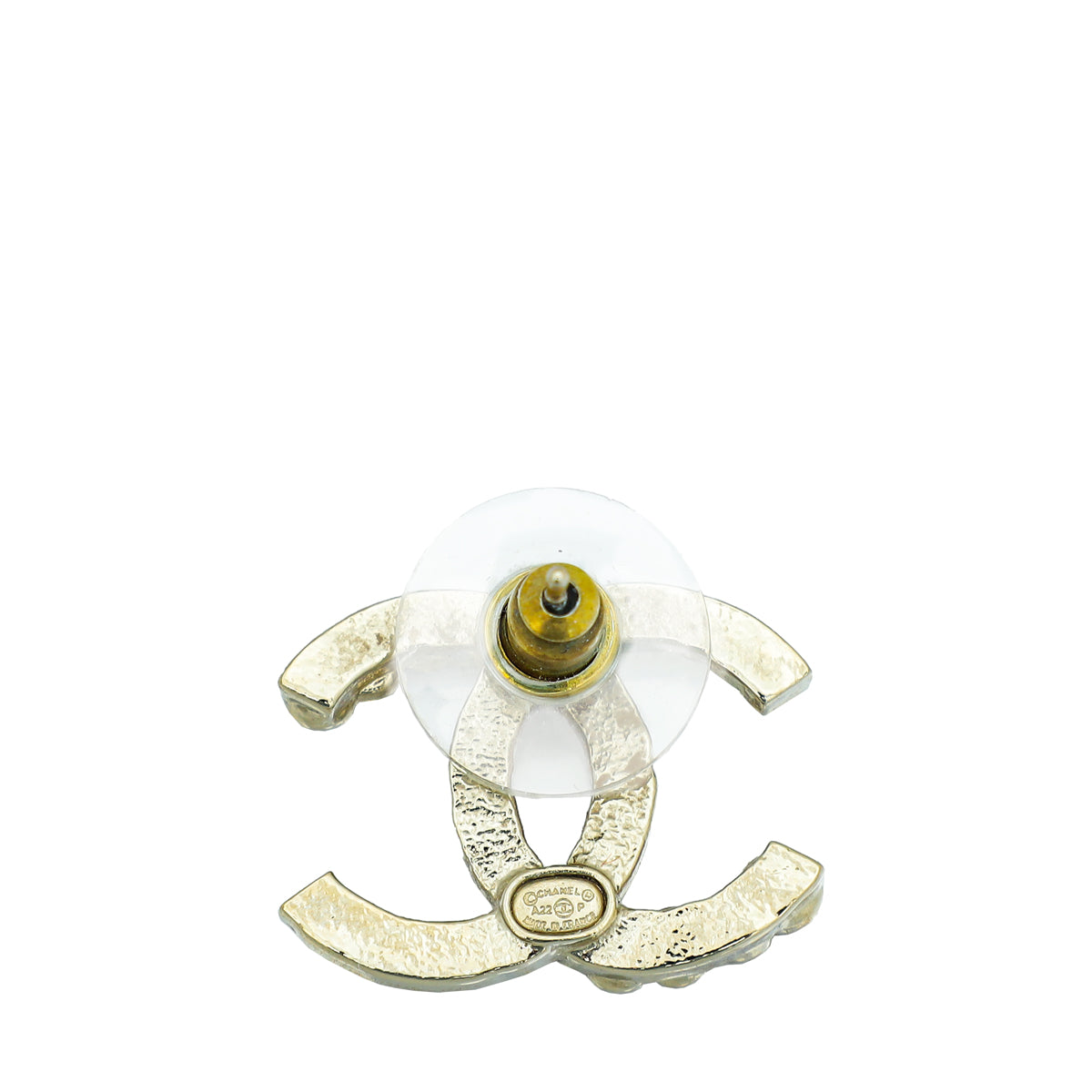 Chanel Shiny Light Gold Finish CC w/Crystal Stud Earrings-Chanel-THE CLOSET