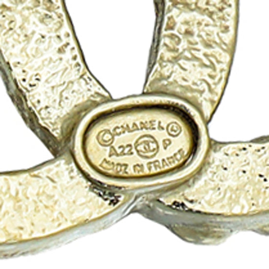 Chanel Shiny Light Gold Finish CC w/Crystal Stud Earrings