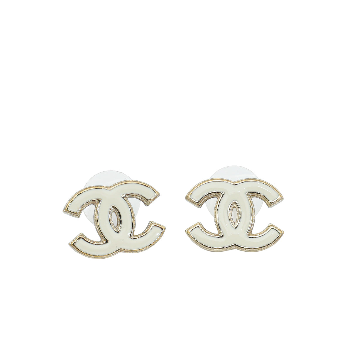 Chanel CC White Enamel Earrings-Chanel-THE CLOSET
