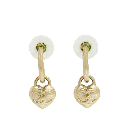 Chanel Gold CC Heart Drop Earrings