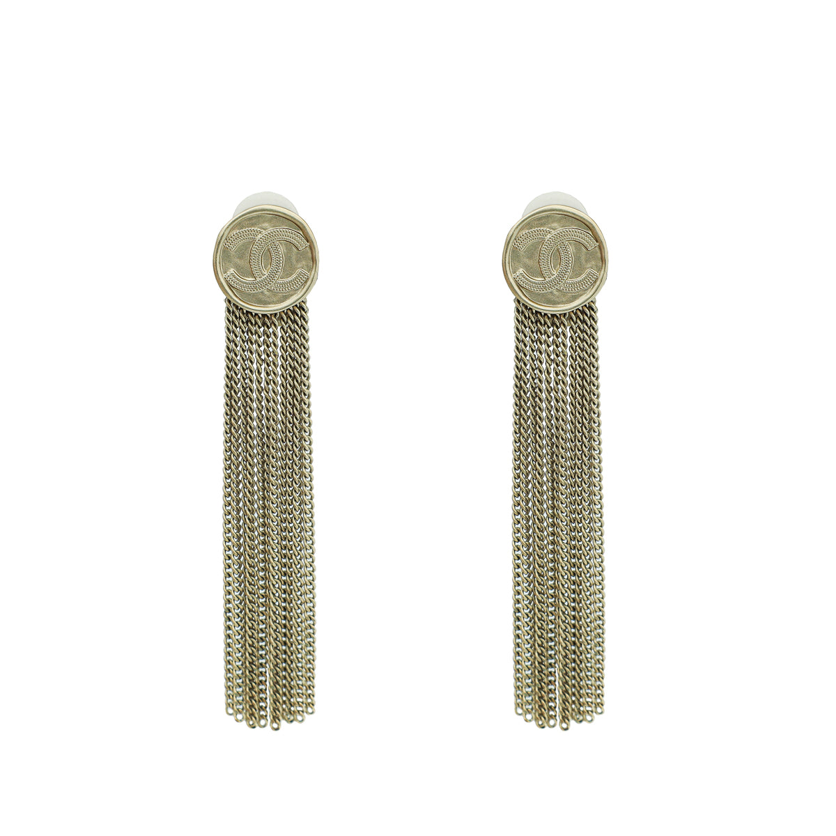 Chanel Gold Finish CC Chain Fringed Earrings