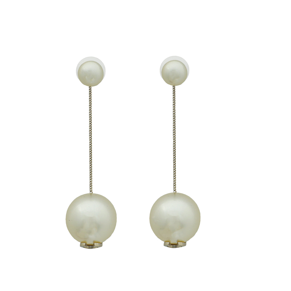 Chanel White CC Pearl Dangle Drop Earrings