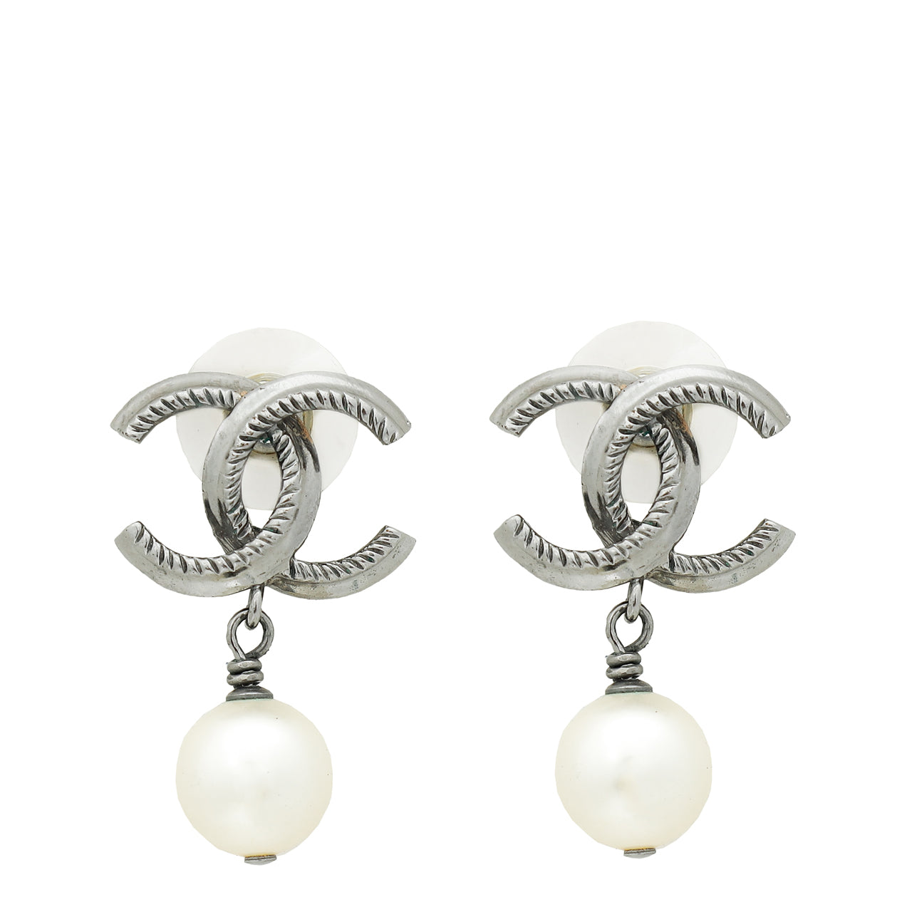 Chanel White CC Pearl Drop Earrings-Chanel-THE CLOSET