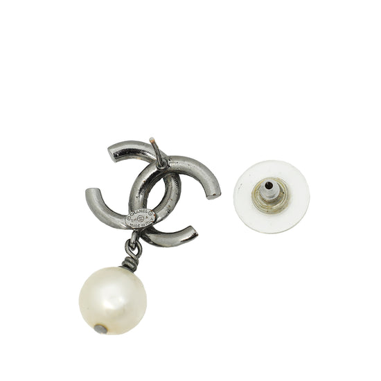 Chanel White CC Pearl Drop Earrings