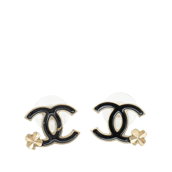 Chanel Black CC Enamel Earrings